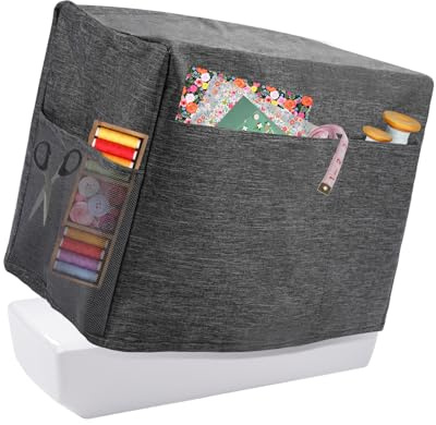 Nähmaschinen-Staubschutz, Nähmaschinentasche mit Aufbewahrungstaschen, faltbar, staubdicht, Schutz für die meisten Standard-Nähmaschinen, Grau, 46 x 32 x 21 cm