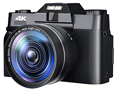 BGAZA Appareil Photo numérique 48MP for la Photographie 3quot;Flip Rotate Screen 4K Selfile Camcorder 16X Digital Zoom Streaming Video Cameras(NO TF Card,with Lens)