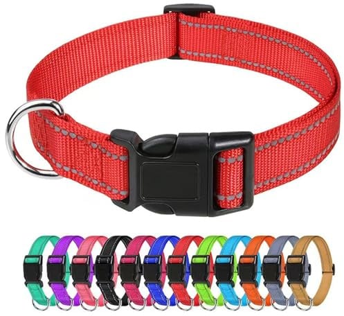 1 Stück Verstellbare Hundehalsband Weich Nylon Material Hunde Halsband Reflektierend Reine Farbe Hundehalsbänder für Hunde Training Verstellbare M(35-50CM) Rot