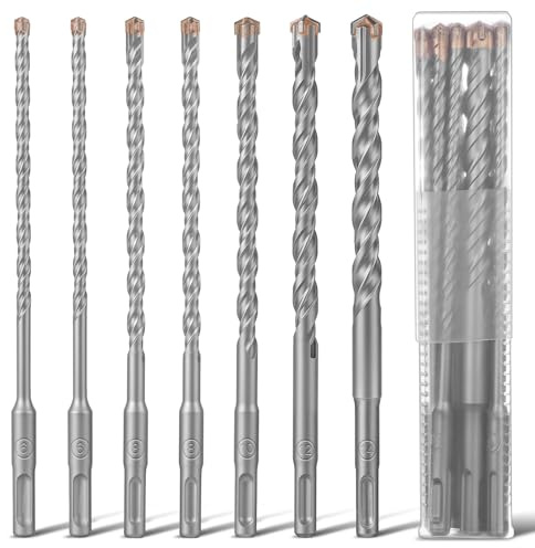 flintronic 7PCS Brocas SDS Plus Hormigon, 6/6/8/8/10/12/14 x 210mm | material de Carburo Cementado, con 4 Cortes y Doble Hélic, para Taladrar en Hormigón, Ladrillos, Cemento, Mampostería