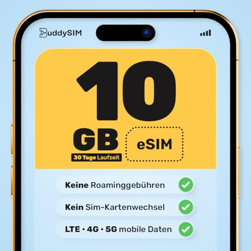 BuddySIM – eSIM England – Digitale Prepaid SIM ohne Vertrag – 5G LTE Highspeed Daten – Aktivierung per QR Code – Keine Roaming-Gebühren – England SIM Karte
