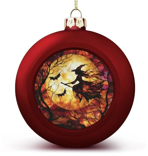 Buntglas-Hexe, fliegt auf Besenstiel, Weihnachtskugel, Ornamente, bruchsicher, hängende Weihnachtskugeln für Weihnachtsbaumdekoration, rote Weihnachtsbaumkugeln für Urlaub, Hochzeit, Party