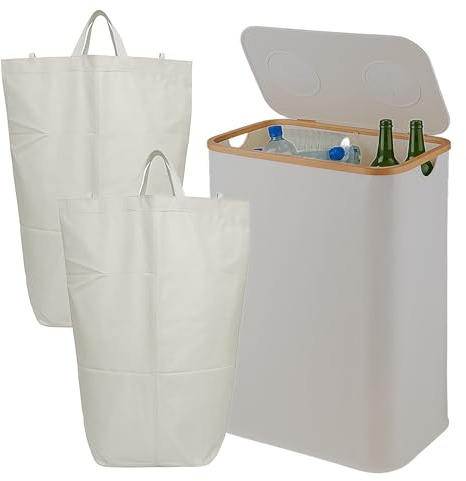Relaxdays Récipient de Collecte des Bouteilles, 140 L, jusqu'à 60 Bouteilles, 2 Sacs Amovibles, Beige