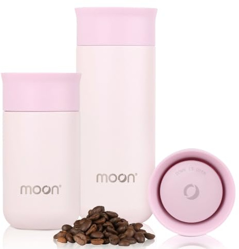 Moon 360° Insulated Travel Mugs, Leak Proof Reusable Coffee Cups - Pro Version for Performance & Easy Clean - Leakproof Flask for Hot & Cold Drinks - Fits Car Cup Holders, UK Company (260ml, Pink)
