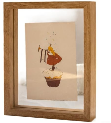 Cadre photo flottant en verre double pour montage mural ou affichage de table avec design transparent à double vitre et cadre en panneau de fibres de densité moyenne (bois)