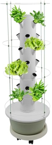 CuCummoo Hydroponic Tower Garden 28 Löcher, 7 Etagen Aeroponic Tower Grow System Kit, Erdloses Anbausystem mit Hydratationspumpe, Zeitschaltuhr und 30L Wassertank für Kräuter Obst Gemüse (Hellgrün)