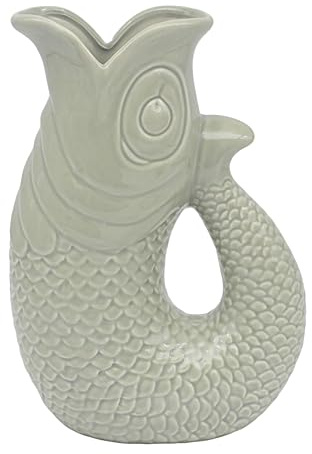 Lesser & Pavey Fish Jug/Vase Green 26cm | Decorative Ceramic Flower Vase for Fresh & Artificial Flowers | Stylish Home Décor Jug | Unique Alternative to Glass Vase