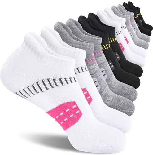 EconioSocken Calcetines de Deporte Mujer Antiampollas Transpirables con Soporte Acolchado, Calcetines Tobilleros para Running, 6/12 Pares