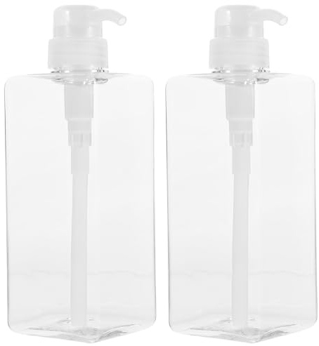 Zerodeko Lot de 2 Flacons Distributeurs de Savonnette Liquide Transparents 650ml en Petg, Pompe à Presser Carrée pour Shampoing, Lotion et Gel, Salle de Bain et Voyage