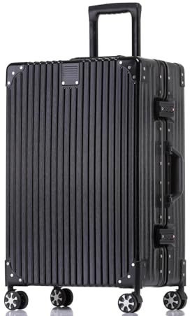Aoliwei Aluminiumrahmen Koffer L (69cm) – Robuster 100% PC Hartschalen-Trolley, 60L Mittlerer Reisekoffer für Check-in, Metall-Optik, TSA-Schloss, 4 leise 360° Doppelrollen, Schwarz