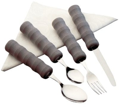 HOMECRAFT Lightweight Cutlery Set – Easy Grip Utensils for Disabled & Elderly, Arthritis & Parkinsons Aid, Non Slip Foam Handle, Right Handed Fork, Knife, Spoon & Teaspoon, Stainless Steel