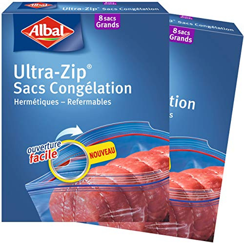 Albal Lot de 2 x 8 Sacs Congélation, Fermeture Ultra-Zip, Hermétique, 8 L