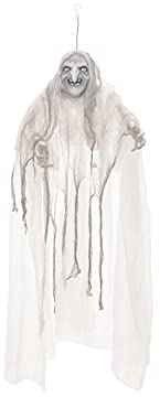 EUROPALMS Halloween Hexe, weiß, 170x50x20cm | Animierte Figur mit Licht-, Sound- und Bewegungseffekten