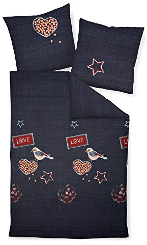 Janine Feinbiber Bettwäsche 2 teilig Bettbezug 135 x 200 cm Kopfkissenbezug 80 x 80 cm Davos 65037-02 Jeans