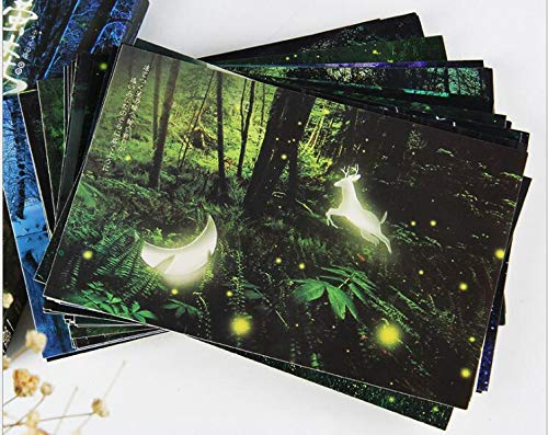 Leuchtende Postkarte 30 Karten Staffelungs Karten Ermutigungs Karten Glückwunschkarten Geburtstagskarten Wald Thema Postkarte Set Hirsch & Mondlicht