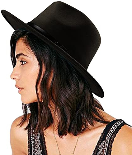 DRESHOW Women Classic Felt Fedora Wide Brim Floppy with Belt Buckle Panama Hat (Fits 56-58cm Head)