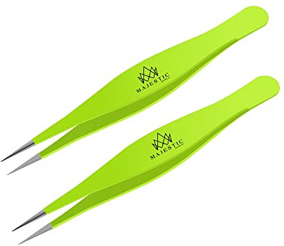 Majestic Bombay Pinzette chirurgiche per peli incarniti - Pinzette appuntite di precisione con punta ad ago per rimozione di schegge, zecche e vetro (verde)