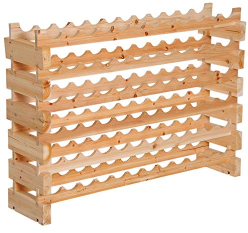 HOMCOM Scaffale Portabottiglie in Legno di Abete, Cantinetta Portabottiglie con 6 Ripiani per 72 Bottiglie e Peso Massimo 100 kg, 114x28x85 cm, Legno Naturale