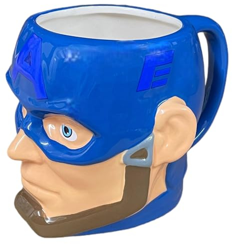 Caribou Living Marvel Captain America Mug Steve Rogers 3D Head Ceramic 380ml Novelty Cup for Hot Drinks: Ideal for Tea, Coffee, and Hot Chocolate