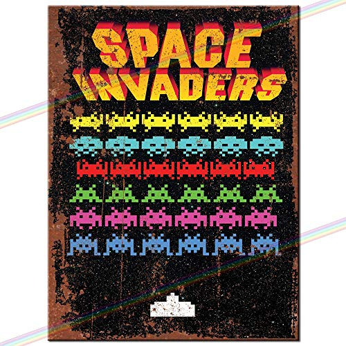 Metal Signs Blechschild mit Aufschrift Space Invaders Man Cave, zum Aufhängen, für Küche, Schuppen, Garage, groß, 27 x 18 cm