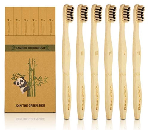 bambus zahnbürste, 6 Stück zweifarbiges holzzahnbürste set, biologisch abbaubare bambuszahnbürsten mit weichen Borsten, Holzzahnbürste mit großem Griff