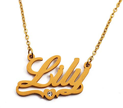 Kigu Lily Personalised Heart Shaped Name Necklace Gold Plated, Custom Dainty Name Pendants, Jewellery for Ladies, Girlfriend, Mother, Sister, Friends