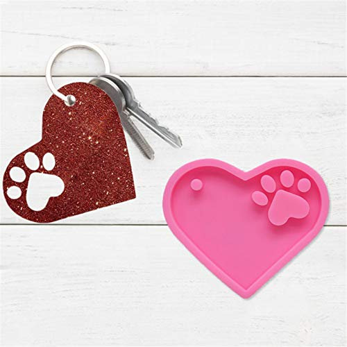 Rainai Herz Hundepfote Schlüsselbund Silikonform?Herz Hundepfote Silikonform Niedliche Liebe Pet Paw Schlüsselbund Charms Epoxidharz Formen Gießformen Mit Loch Für Basteln