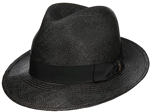 Borsalino Chapeau Panama Darolan Femme/Homme - Made in Italy D'Ete en Paille de Soleil avec Ruban Gros Grain, Grain Printemps-ete Ete - 57 cm Noir