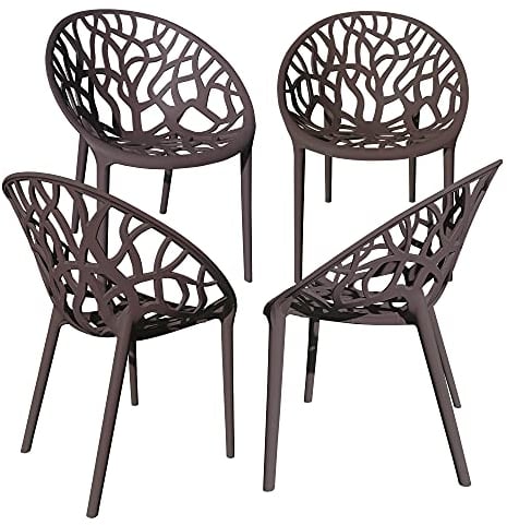TRISENS Gartenstuhl Kunststoff Stapelstuhl Bistrostuhl Küchenstuhl Stuhl Stapelbar, Farbe:Braun, Menge:4 St.