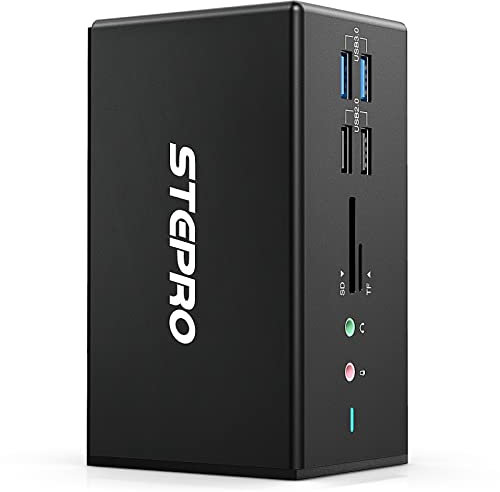 Docking Station, STEPRO 14 in 1 USB C Docking Station Quadruple Monitor Compatible for MacBook and Windows, Thunderbolt Dock with USB-A and USB-C Cable(2HDMI,VGA,PD3.0,RJ45,4 USB Ports,SD/TF,Audio)