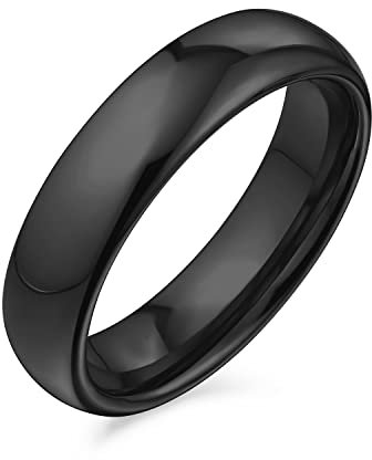 Bling Jewelry Einfacher Kuppel-Paarring aus Titan, polierter Ring für Männer und Frauen, komfortable Passform, schwarzer Ton, 5MM