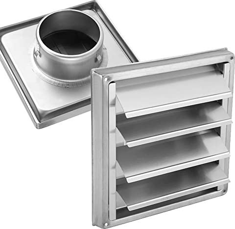Edelstahl Wetterschutzgitter, Bewegliche Lamellen Ventilation Grille Exhaust Air Grille, Außenwandmontage Abgasrückschlagklappe mit automatischer Abschaltung 100mm