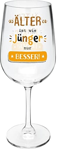 GRUSS & CO Wine Glass with Saying Älter | Glass with Motif Print, 40 cl, Multicoloured, Height 22 cm | Funny Gift, Girls' Evening, Birthday | 47832