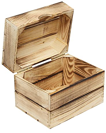 MARWOOD PREMIUM QUALITY Geschenkbox Holz 27,5x20x21,5cmGeflammt Weinkiste Vintage Kiste Holzkiste mit Deckel Geschenkkiste I Erinnerungskiste Weinkisten Holzbox Holztruhe Aufbewahrungsbox