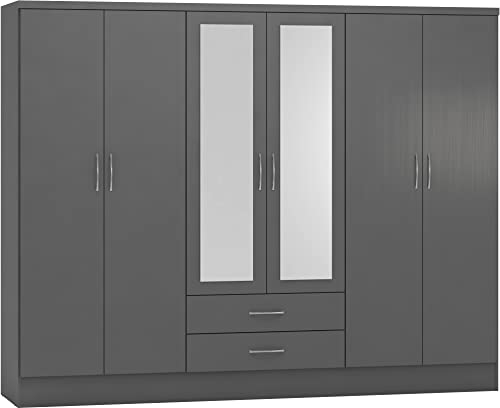 Seconique Nevada 6 Door 2 Drawer Wardrobe in 3D Effect Grey