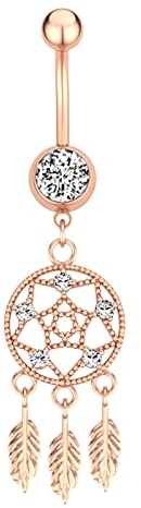 BCughia Bauchnabel Piercing, Bauchnabelpiercing Rosegold Roségold Edelstahl 14G Bauchnabelpiercing Damen Zirkonia Traumfänger Design