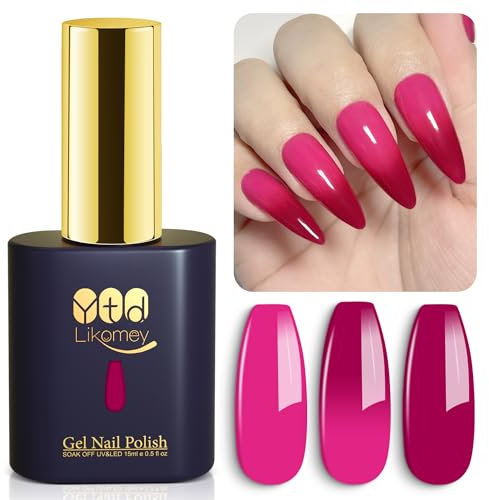 YTD Likomey Color Changing Gel Polish,15ml Hot Pink To Berry Red Mood Temperature Change Colors Ombre Thermal Salon Home Nail Art Manicure UV Nails Gel Varnish Gift,WB211
