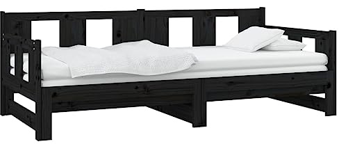 vidaXL Solid Pinewood Pull-out Day Bed - Multifunctional Design - Convenient and Space-saving Solution - Boho-Modern Design - Black - Assembly Required