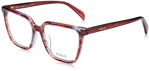 Tous Quadratisch Cellulose acetate Brillen in Shiny Striped Red/Azure für Damen, Brille mit Sehstärke, optional mit Sonnenbrillen tönung oder Blaulichtfilter (Modell VTOB55)