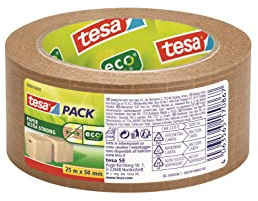 Tesa Pack of Paper Ultra Strong ecoLogo - Fibreglass Reinforced with Extra Strong Adhesion - Recyclable Paper Packing Tape Made from FSC-Certified Raw Materials - 25 m x 50 mm (Pack of 6)