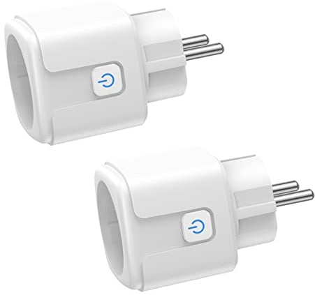 Smart WLAN Steckdose, 2 Stück Alexa Steckdose 16A 3680W, Smart Home WiFi Steckdose Kompatibel mit Alexa und Google Home, mit Strommessung | APP Fernsteuerung | Sprachsteuerung | Zeitschaltuhr (Weiß)