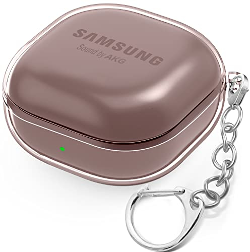 BEAUDOM Transparent Case for Samsung Galaxy Buds FE, Galaxy Buds 2 Pro, Galaxy Buds Pro, Galaxy Buds 2, Galaxy Buds Live [Front LED Visible] [With Carabiner] Protective Case and Case (Clear Rose Gold)