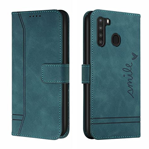 Bravoday Hülle für Galaxy A21, PU Ledertasche Handyhülle Flip Schutzhülle Kompatibel mit Galaxy A21, mit Kartenfäch & Kickstand, Grün