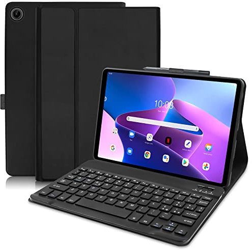 Custodia con Tastiera per Lenovo Tab M10 Plus (3rd Generazione) 10.6 2022, (TB-125FU/128FU/128XU) Layout Italiano Rimovibile Magnetica Wireless Bluetooth, Nero