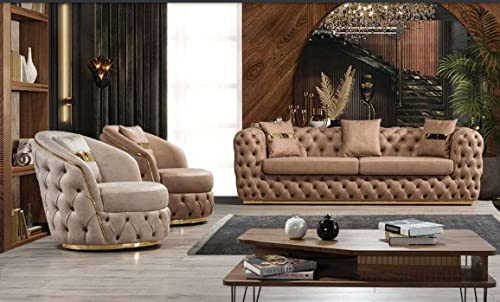 JV Möbel Luxus Chesterfield Sofagarnitur 3+1+1 Sitzer Garnitur Sofa Sessel Sofas Leder