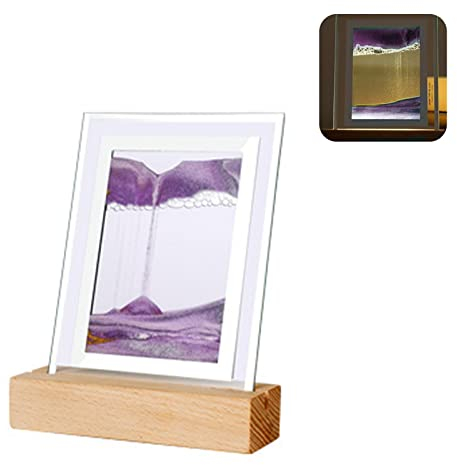 Image D'art de Sable Mobile 3D,Peinture de Sable Qui coule,Cadre de Sable Fluide avec Lumière Led,Sablier de Paysage Naturel,Cadre de sable flottant pour la maison,le bureau,la décoration (Violet)