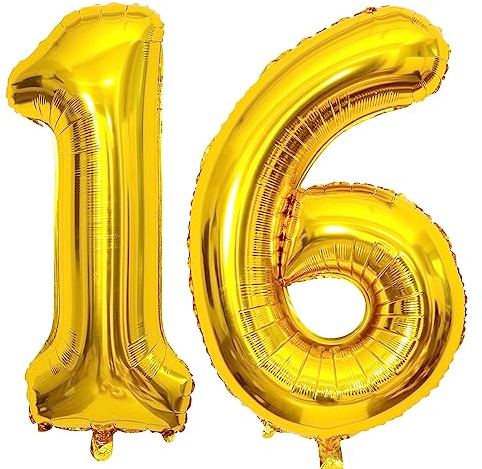 40 Zoll Gold Zahl 16 Ballon Riesen Zahl Folienballons für Jungen Mädchen Geburtstag Party Jahrestag Abschlussfeier Dekoration (Gold, Zahl 16)