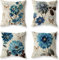 Ruedong Kissenbezug 40x40 4er Set Blaue Blüten Kissenhülle Dekokissen Kissenbezüge Couchkissen Deko Sofakissen Wohnzimmer Zierkissen für Stuhl Bett Garten Schlafzimmer
