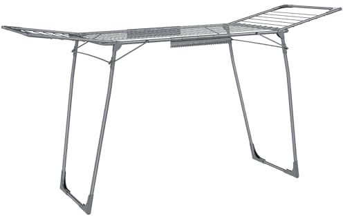SONGMICS Clothes Drying Rack, 56.5 x 173 x 96.5 cm Winged Clothes Airer, Space-Saving Laundry Drying Rack, with Sock Clips, Metal Structure, for Clothes, Towels, Linens, Grey LLR518G01
