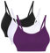 Vertvie Womens Strech Duenn Ohne Buegel Push up Yoga Sports BH Bra Top Set Fuer Fitnesstraining Polsterung 3er Pack (Schwarz+Weiß+Dunkellila, EU S/Tag M)